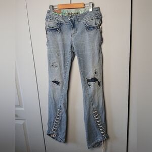 PARASUCO 2000 Y2K Women Jeans Size 30 Unique Original Model Laces Patchwork